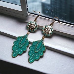 Vintage Filigree Earrings Artisan Patina Gold Boho